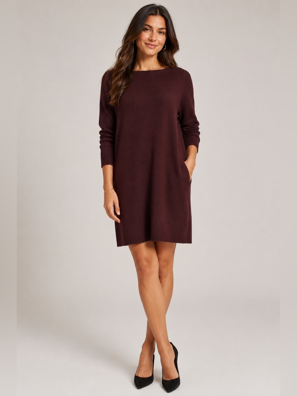 • Vince • Mixed Media Sweater Dress Maroon XS